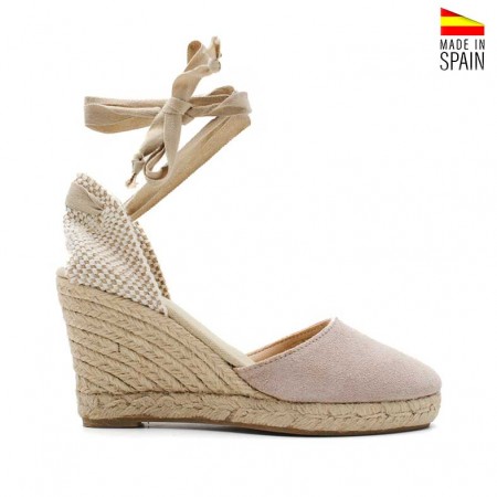 cuñas de esparto en serraje rosa palo