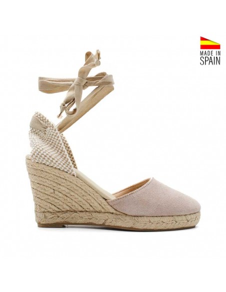 cuñas de esparto en serraje rosa palo