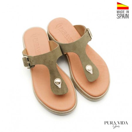 sandalias tipo esclava verdes de piel