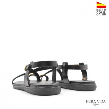 sandalias anillo dedo negro en piel