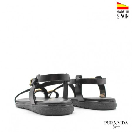 sandalias anillo dedo negro en piel