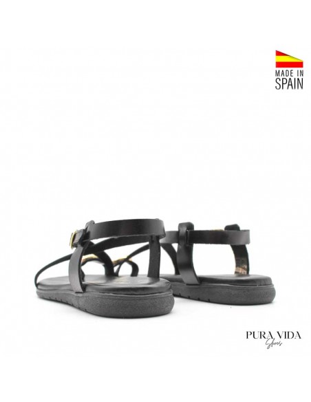 sandalias anillo dedo negro en piel
