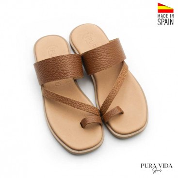sandalias dedo marrón de piel
