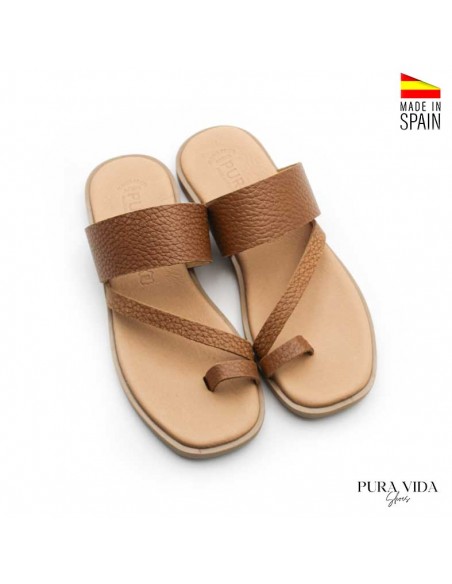 sandalias dedo marrón de piel