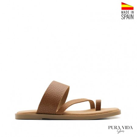 Sandalias cuero dedo mujer planas con tira de dedo y suela de goma