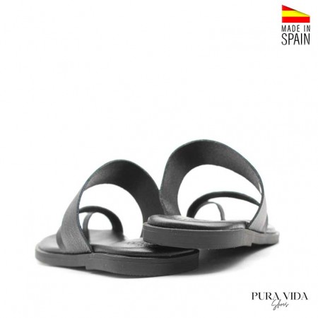 sandalias de dedo negras de piel