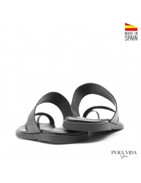 sandalias de dedo negras de piel