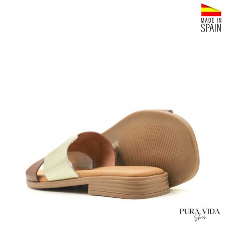 Sandalias planas de verano mujer de piel con suela de goma