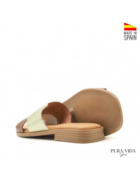 Sandalias planas de verano mujer de piel con suela de goma