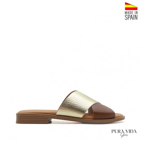 sandalias planas de piel con pala cruzada