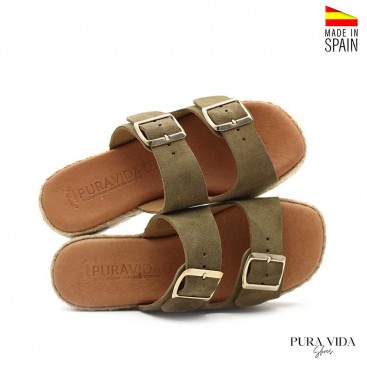 sandalias hebillas serraje verde caqui
