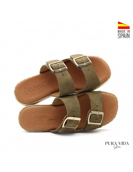 sandalias hebillas serraje verde caqui