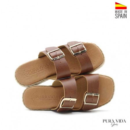 sandalias de mujer marrones con hebillas
