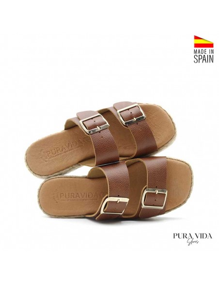 sandalias de mujer marrones con hebillas