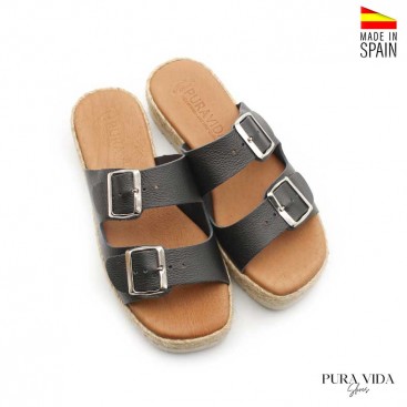 SANDALIA NEGRA DOBLE HEBILLA MUJER