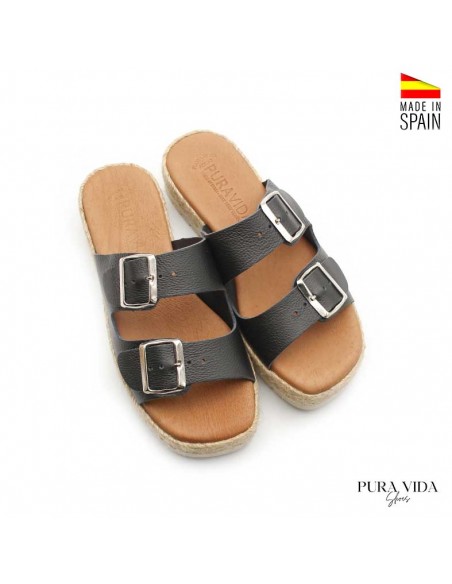 SANDALIA NEGRA DOBLE HEBILLA MUJER