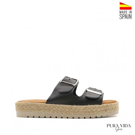 Sandalia hebillas negra de piel