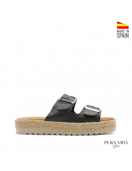 Sandalia hebillas negra de piel
