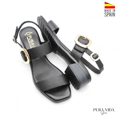 Sandalias de tacón bajo negras para mujer