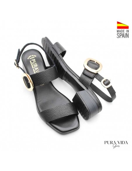 Sandalias de tacón bajo negras para mujer