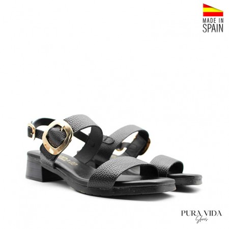 Sandalias negras de tacón bajo estilo elegante