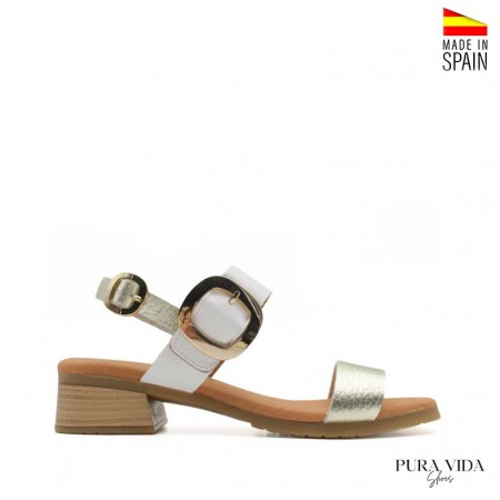 sandalia blanca tacón bajo de piel