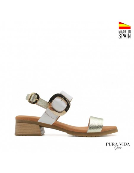 sandalia blanca tacón bajo de piel