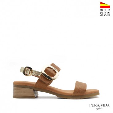 sandalias piel tacón bajo camel