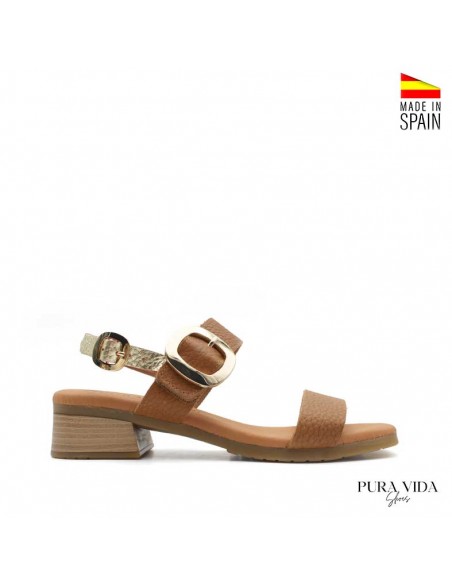 sandalias piel tacón bajo camel