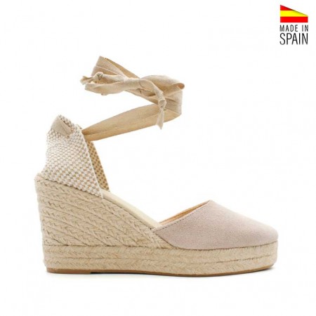 cuñas de esparto en serraje rosa palo claro