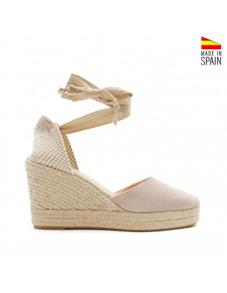 cuñas de esparto en serraje rosa palo claro