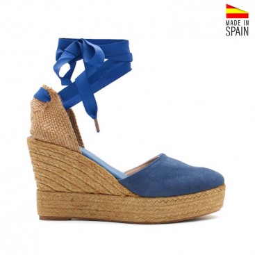 esparteñas de plataforma en serraje azul