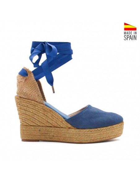 esparteñas de plataforma en serraje azul