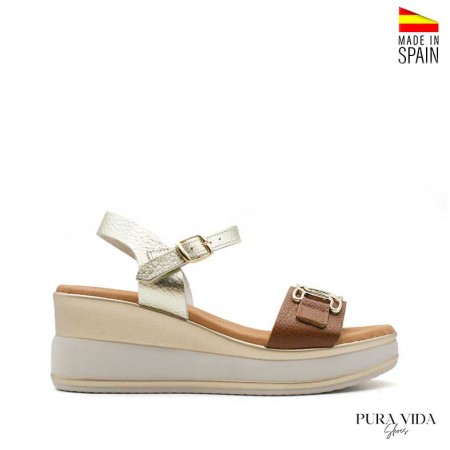 sandalias de cuña elegantes en piel camel
