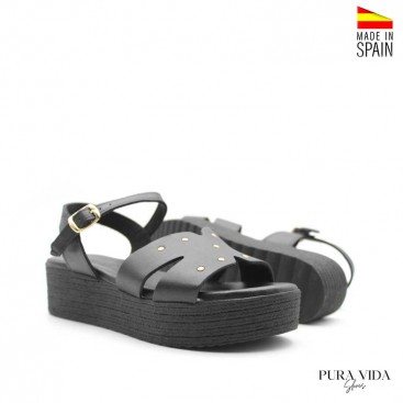 sandalias puravida negras fabricadas en españa