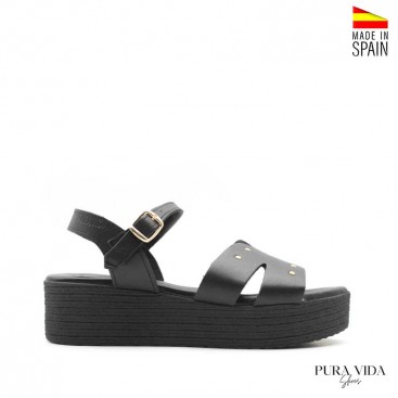 sandalias plataforma negras tachuelas de piel