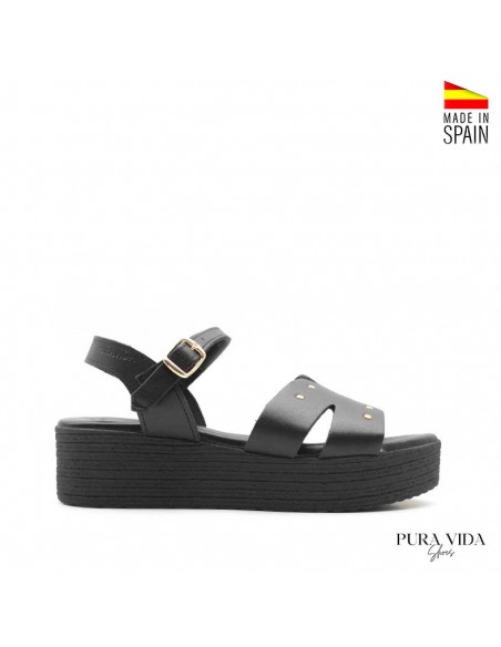sandalias plataforma negras tachuelas de piel