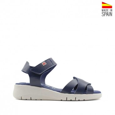 sandalias cuña azul marino de piel