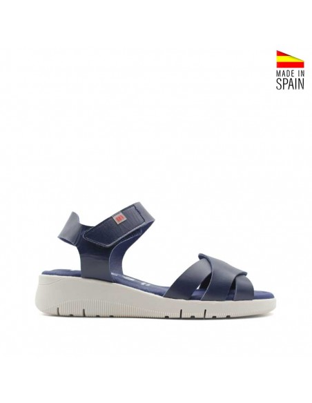 sandalias cuña azul marino de piel