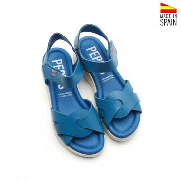 sandalias azul jeans de piel estilo deportivo para mujer