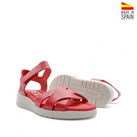 sandalias rojas cuña de piel
