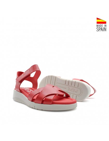 sandalias rojas cuña de piel