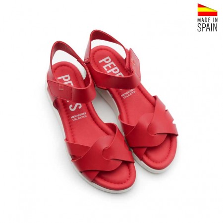 sandalias rojas con velcro mujer