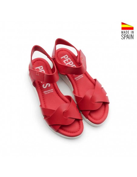 sandalias rojas con velcro mujer