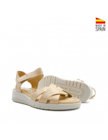 sandalias cuñas beige fabricadas en españa
