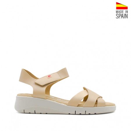 sandalias cuñas beige de piel