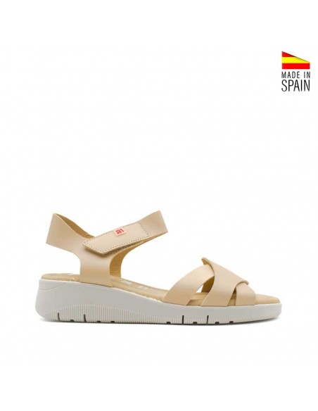 sandalias cuñas beige de piel