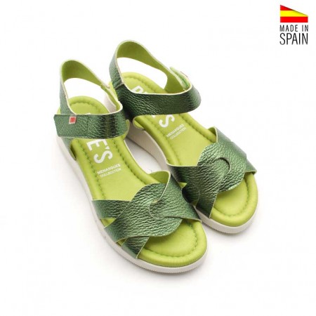 sandalias verdes metalizadas de piel