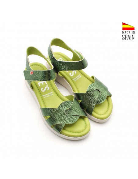 sandalias verdes metalizadas de piel