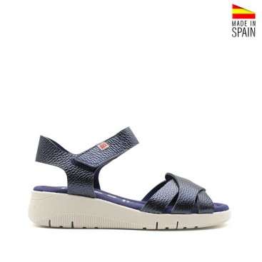 cuña azul metalizado de piel con velcro